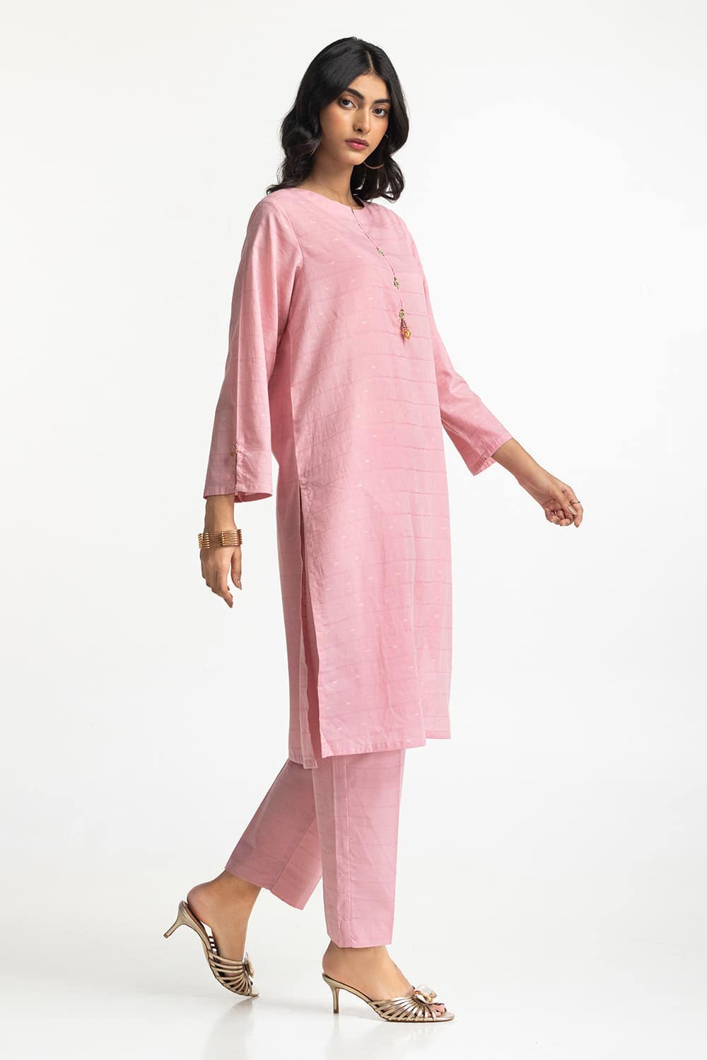 Lurex Jacquard Embellished Shirt And Trouser KST-43386