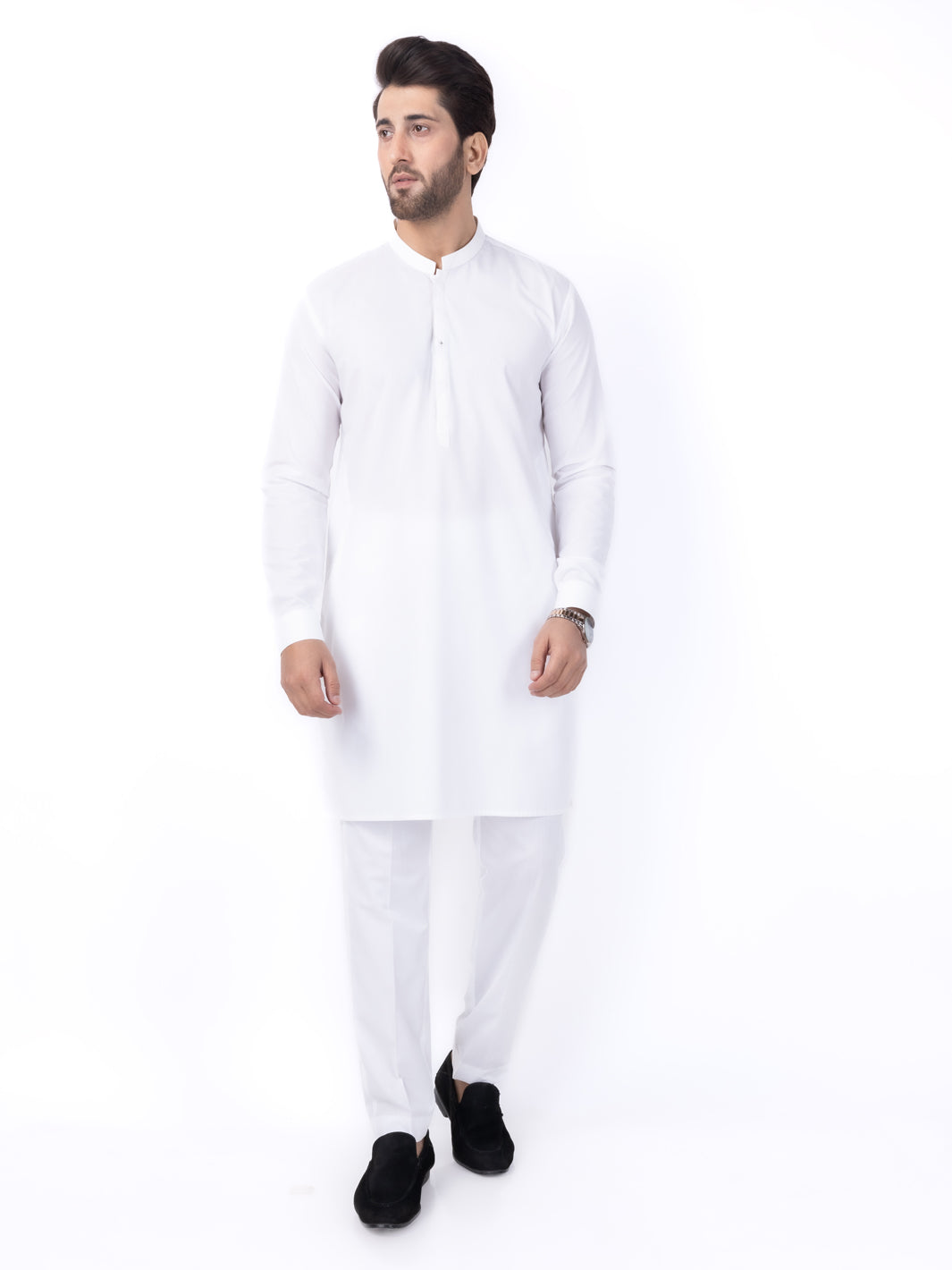 White Poly Cotton Kurta Trouser - AL-KT-3046B