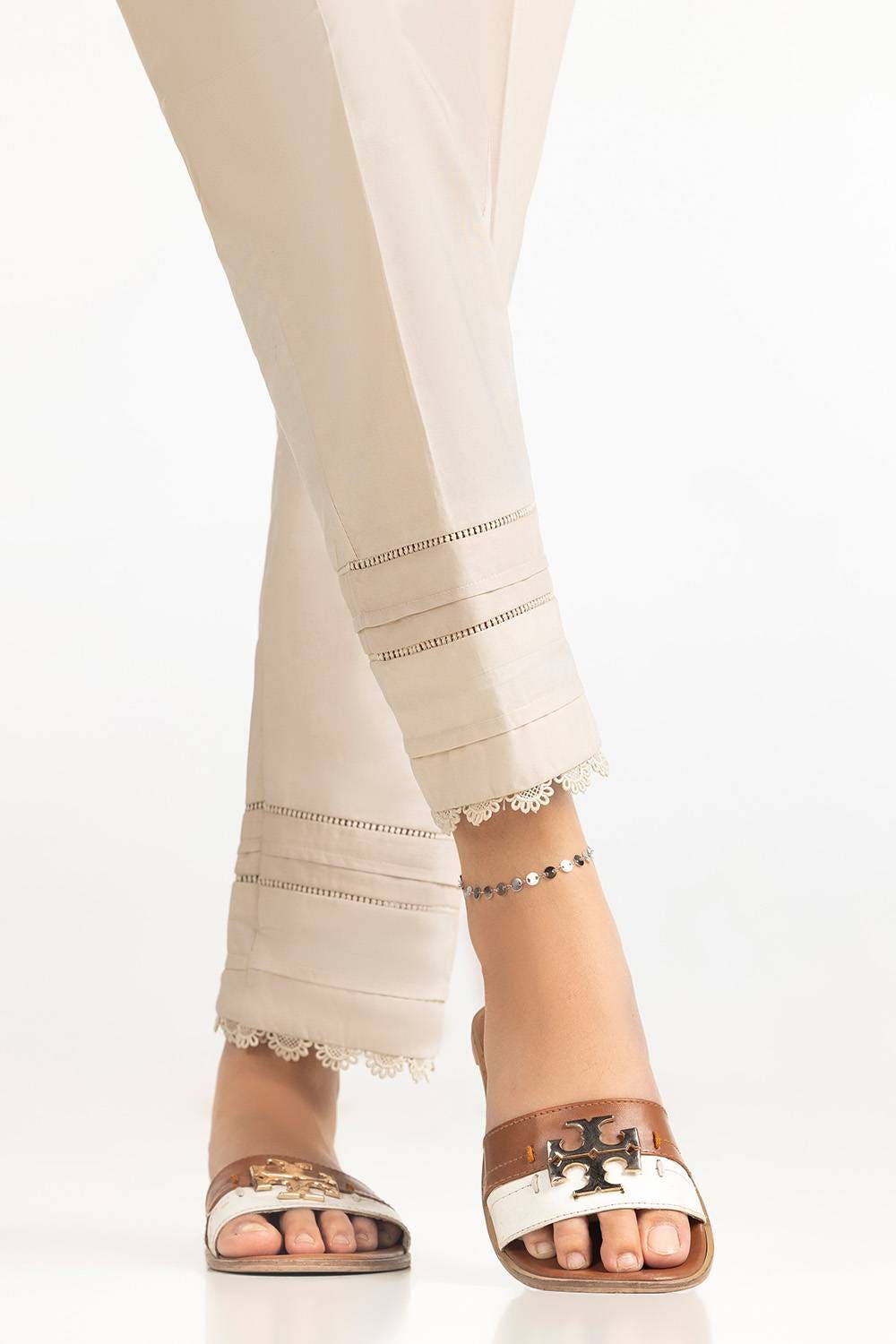 Beige Cambric Embellished Trouser