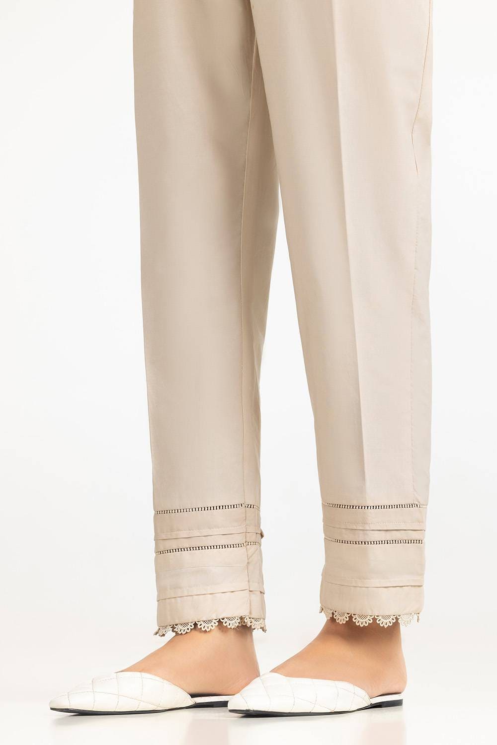 Beige Cambric Embellished Trouser