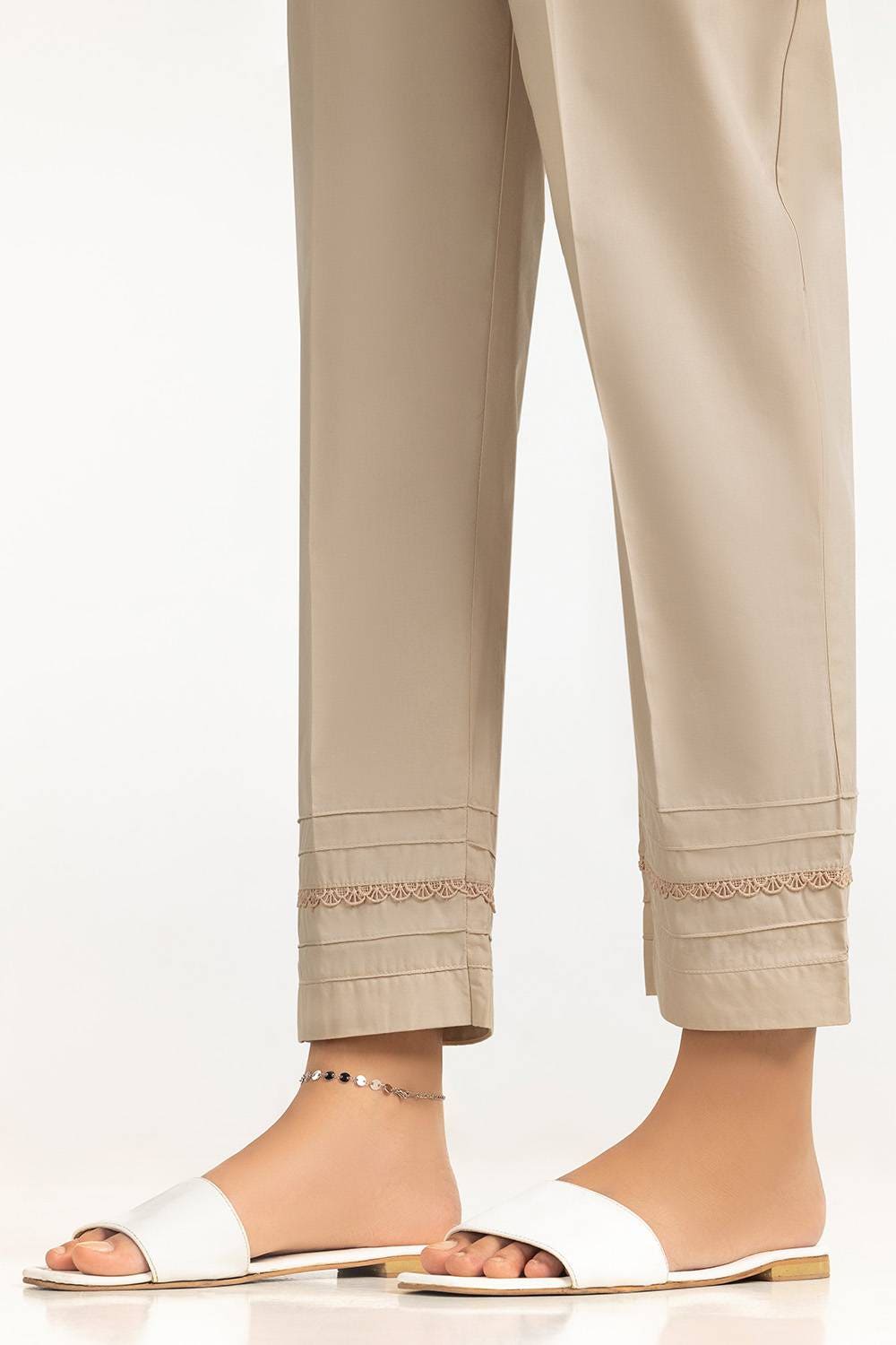 Beige Cambric Embellished Trouser