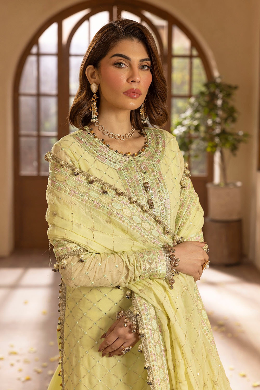 3 Piece Unstitched Embroidered Chiffon Suit with Embroidered Chiffon Dupatta