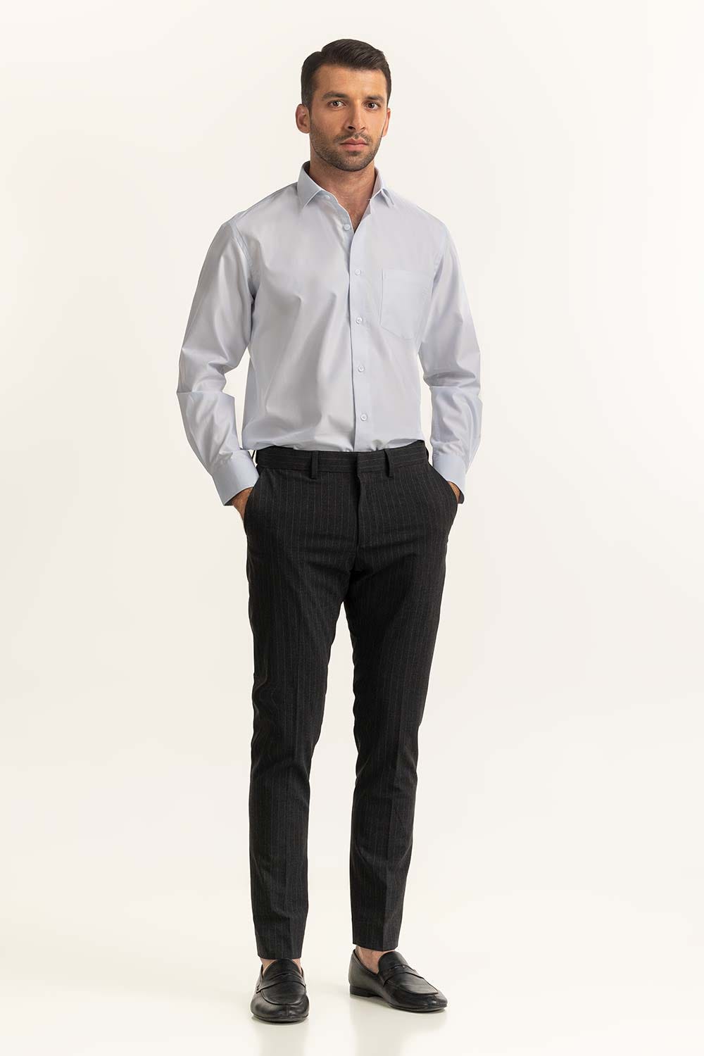Light Grey Self Textured Formal Shirt
