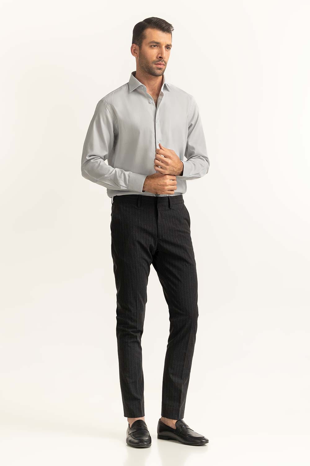 Light Grey Self Textured Formal Shirt