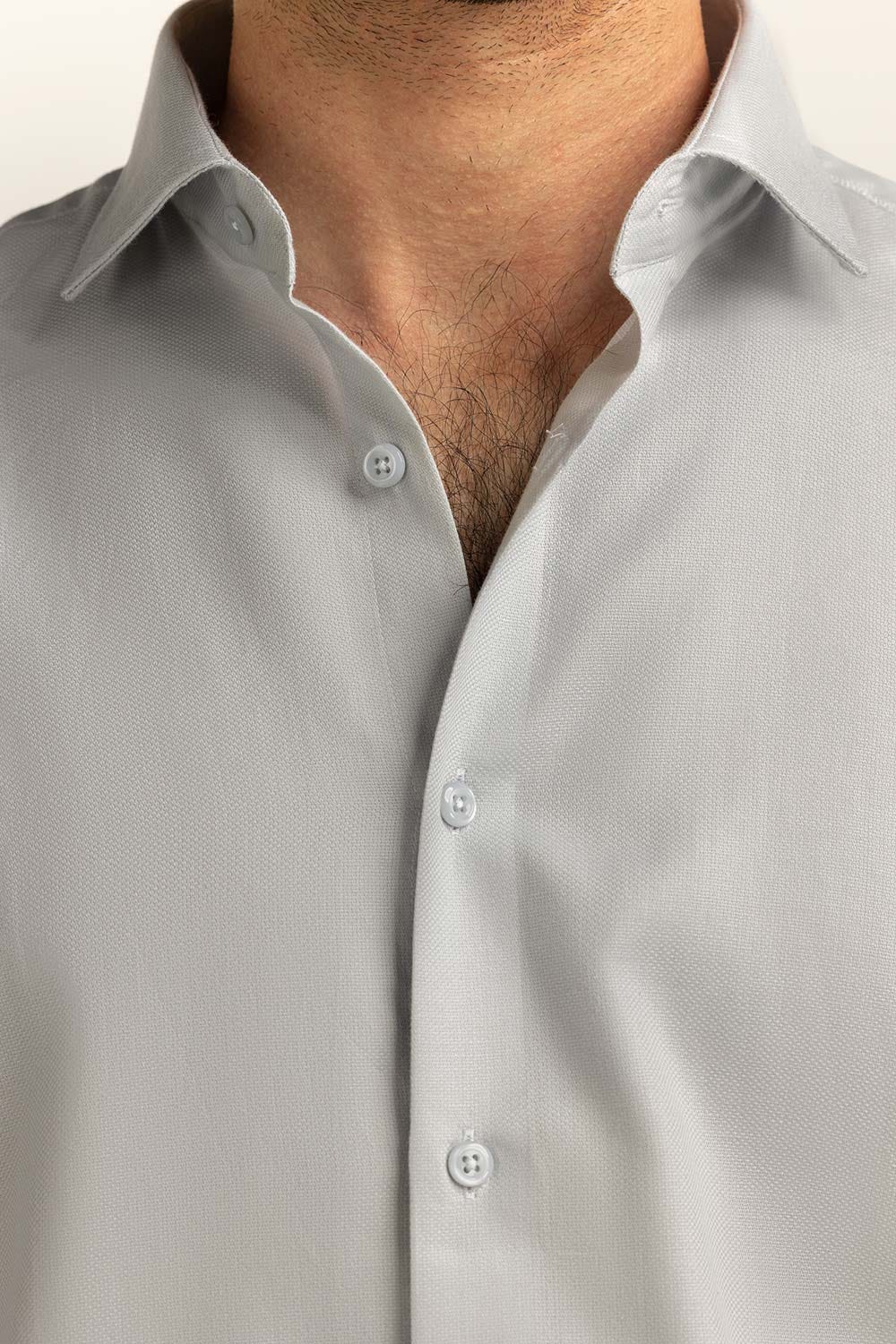 Light Grey Self Textured Formal Shirt