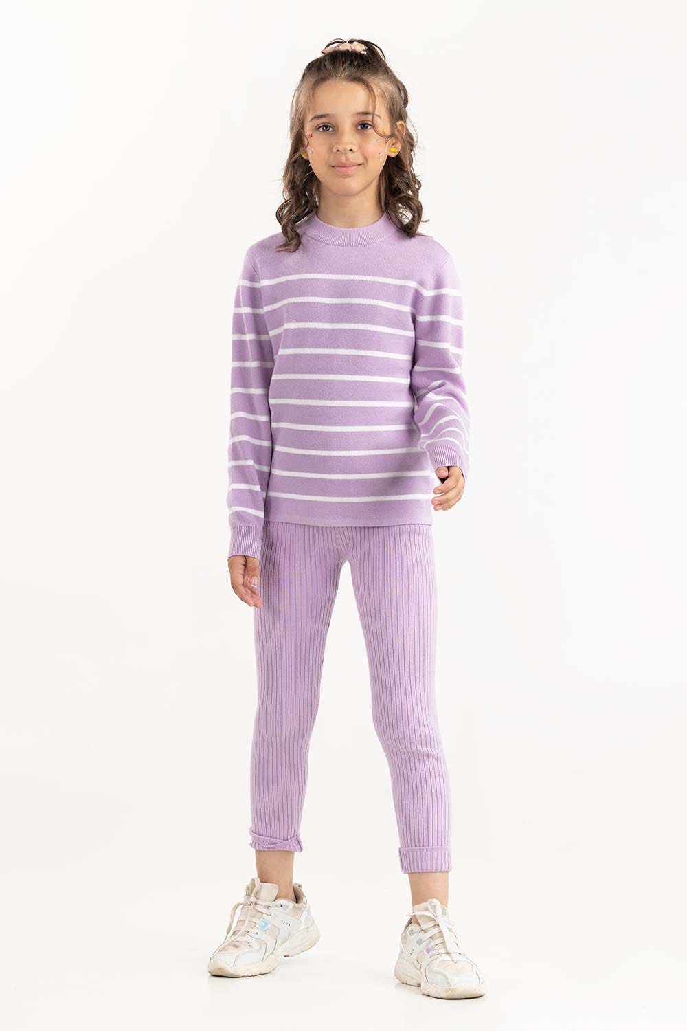 Junior Girl Light Purple Ribbed Knit Legging