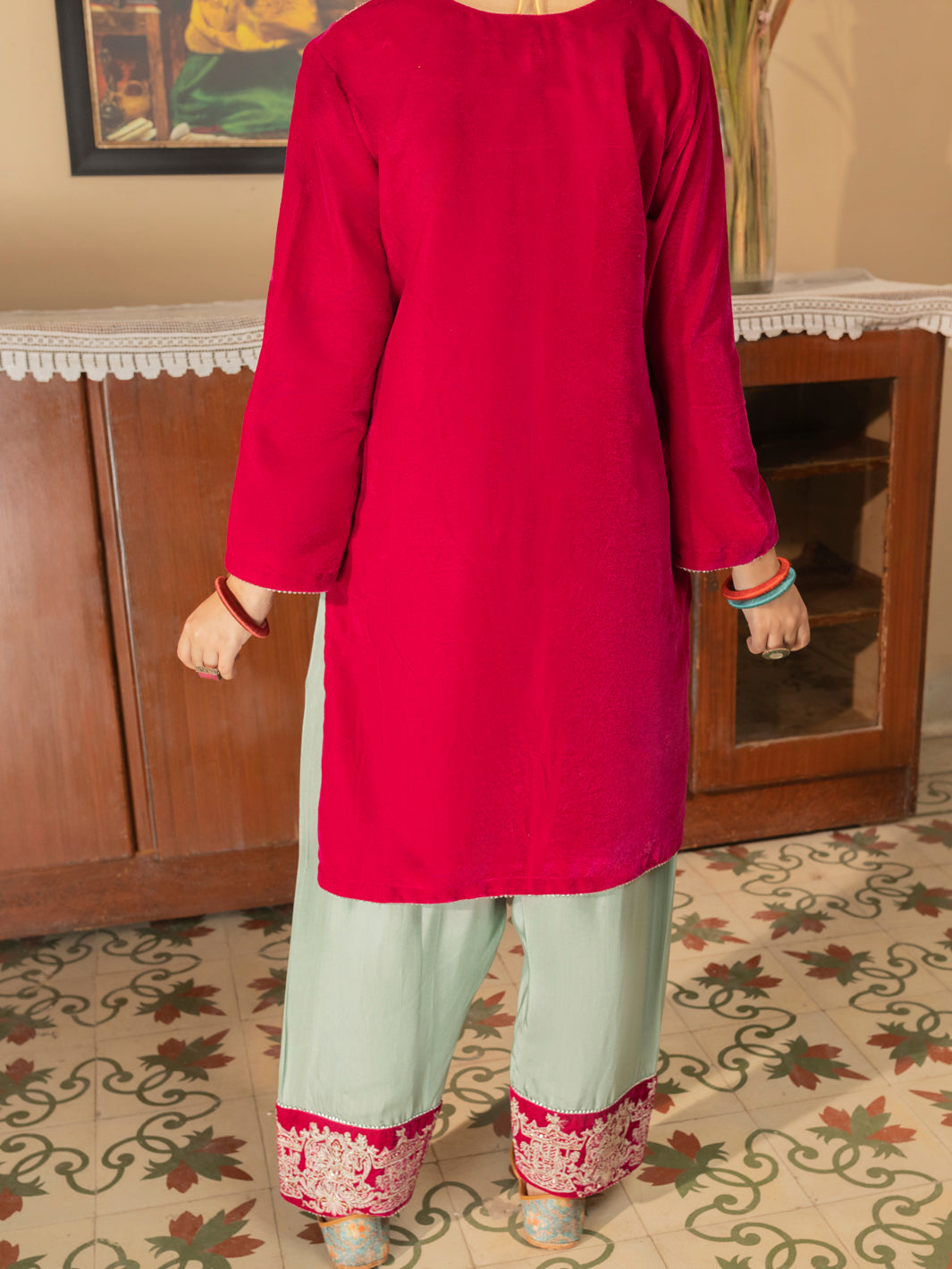 Magenta Velvet 2 Piece Stitched - ALT-LS-LKS-1139