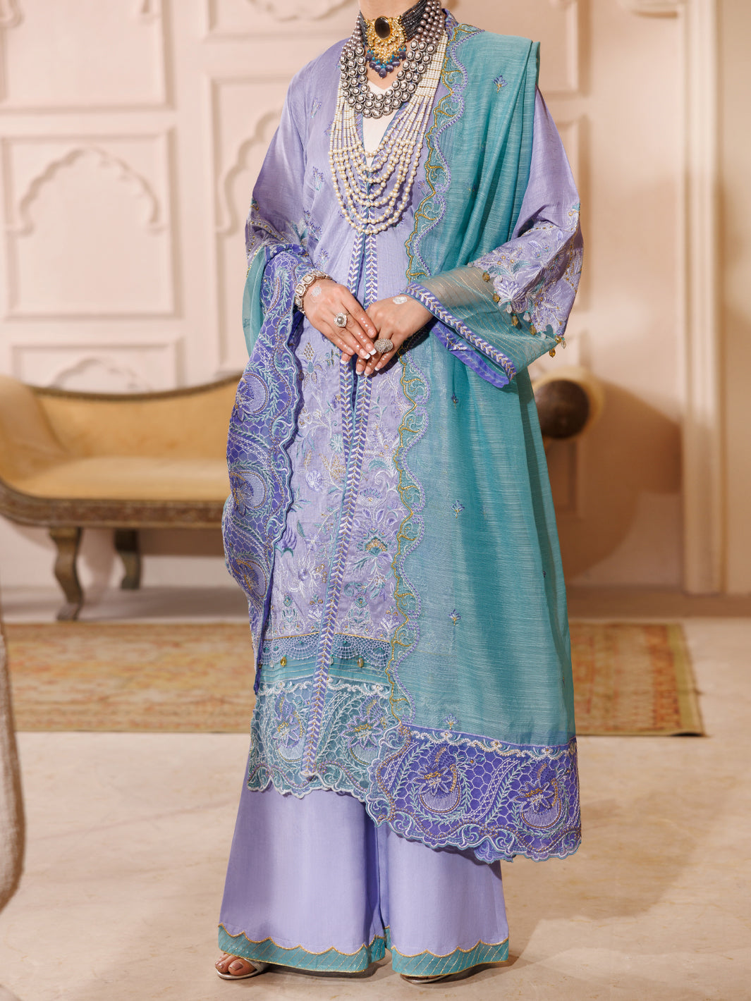 Light Purple Raw Silk Formal 3Pc Stitched - ALP-3PS-LS-454