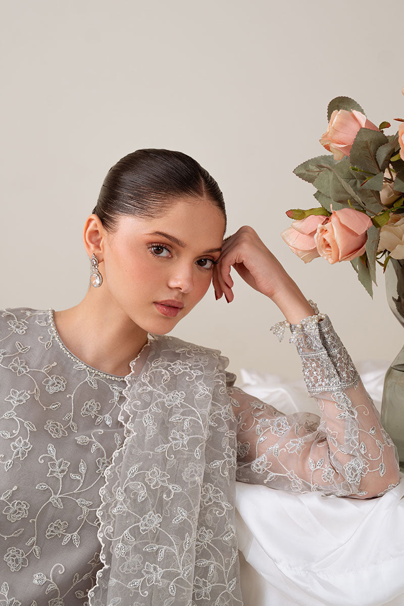 PEARL GRAY-4PC ORGANZA EMBROIDERED SUIT