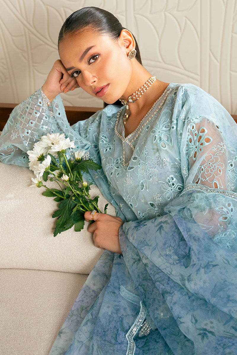 BLUE CLAIR-4PC ORGANZA EMBROIDERED SUIT