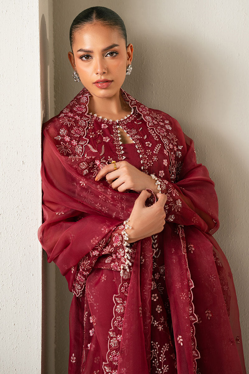 GARNET GLOW-4PC ORGANZA EMBROIDERED SUIT