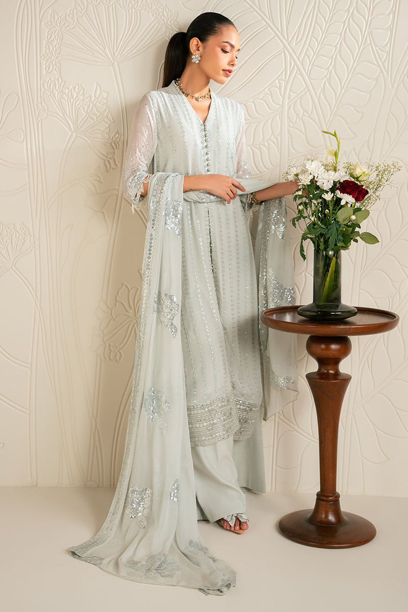 MINT SPARKLE-4PC CHIFFON EMBROIDERED SUIT
