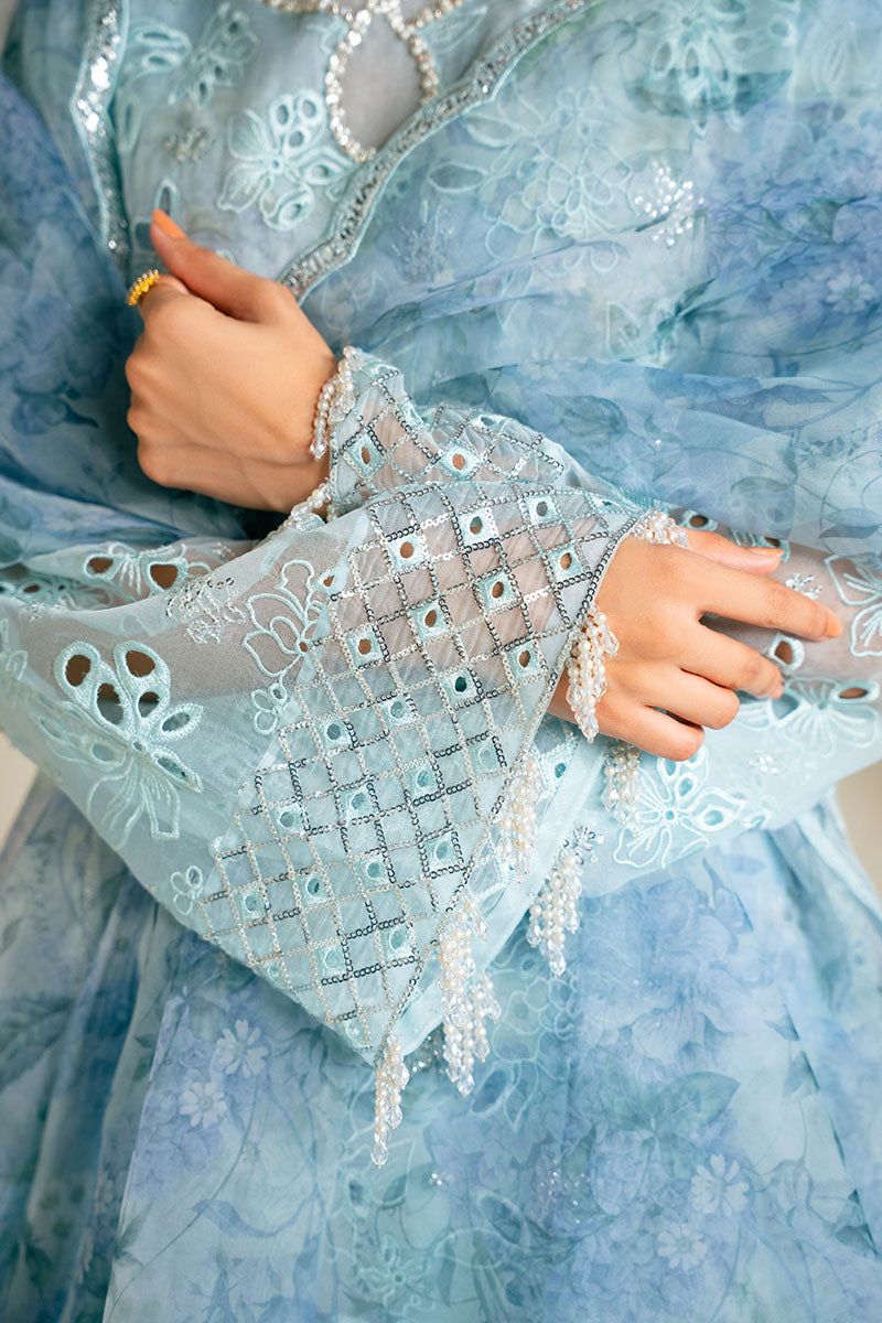 BLUE CLAIR-4PC ORGANZA EMBROIDERED SUIT