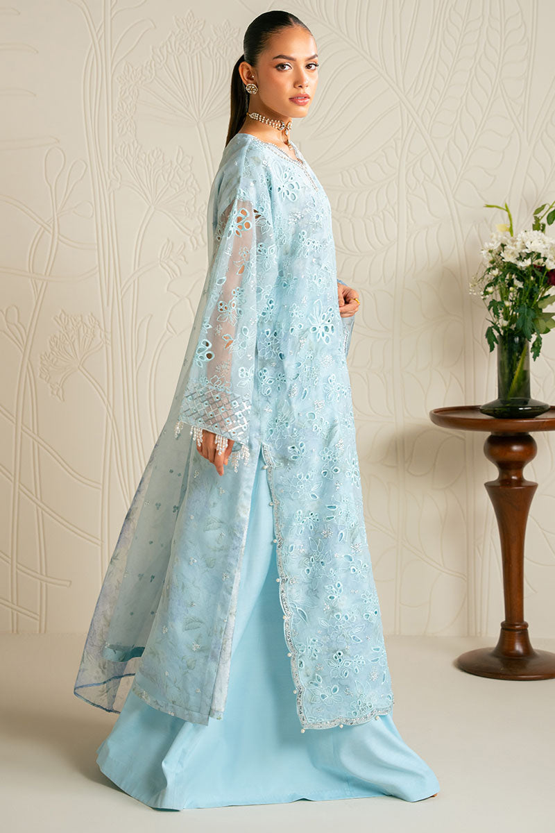 BLUE CLAIR-4PC ORGANZA EMBROIDERED SUIT