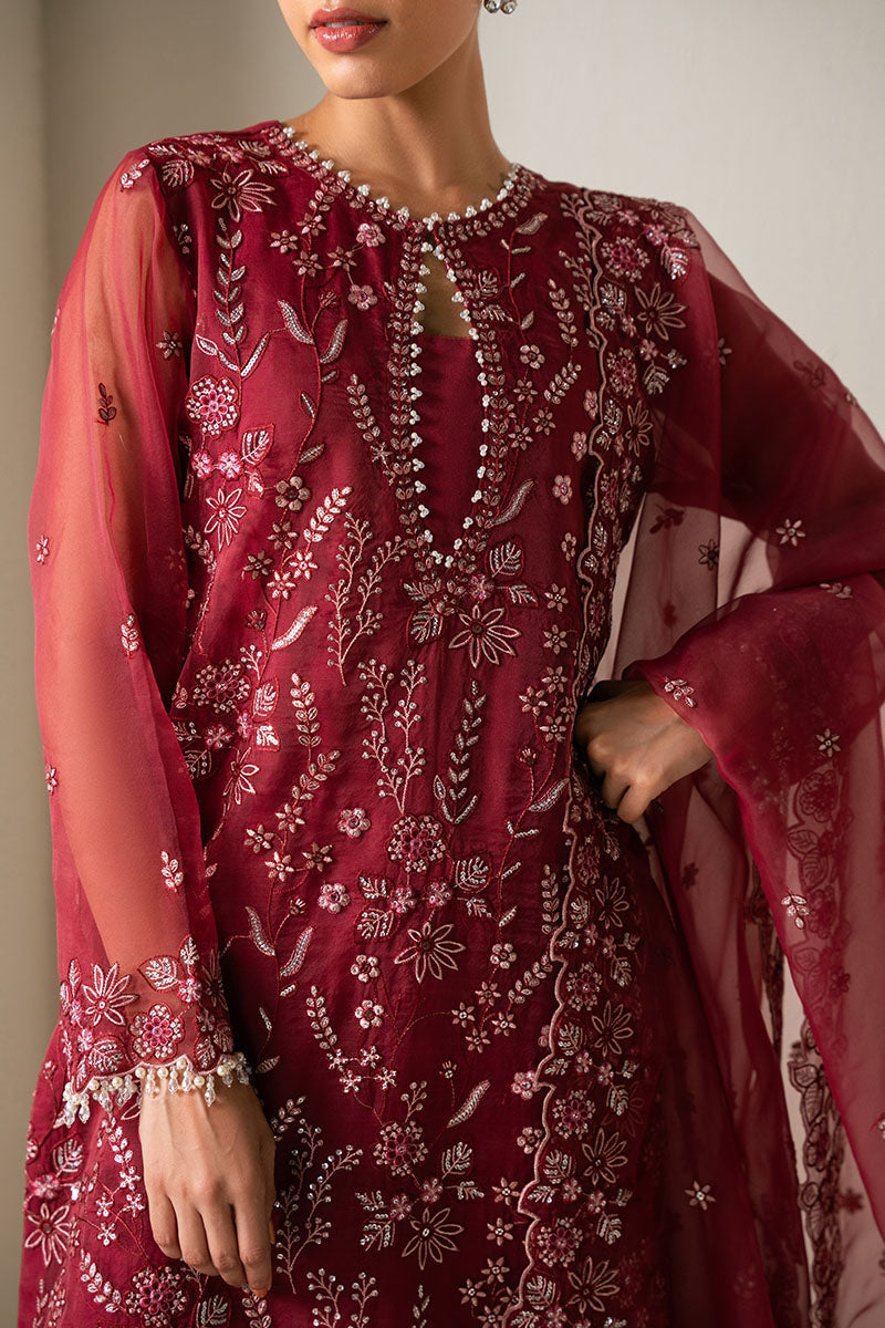 GARNET GLOW-4PC ORGANZA EMBROIDERED SUIT