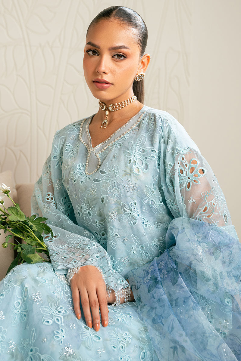 BLUE CLAIR-4PC ORGANZA EMBROIDERED SUIT