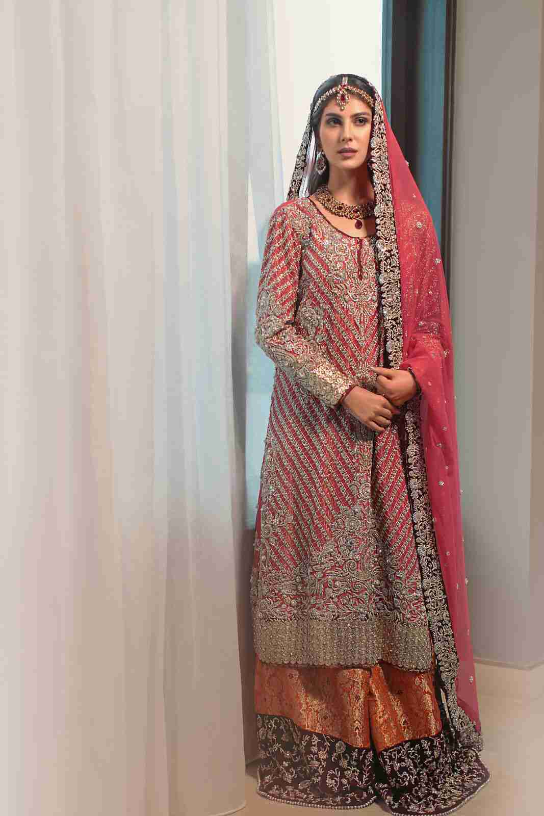 Pink Fully Embelished Bridal Kameez with Heavy Net Dupatta & Embellished Gharara