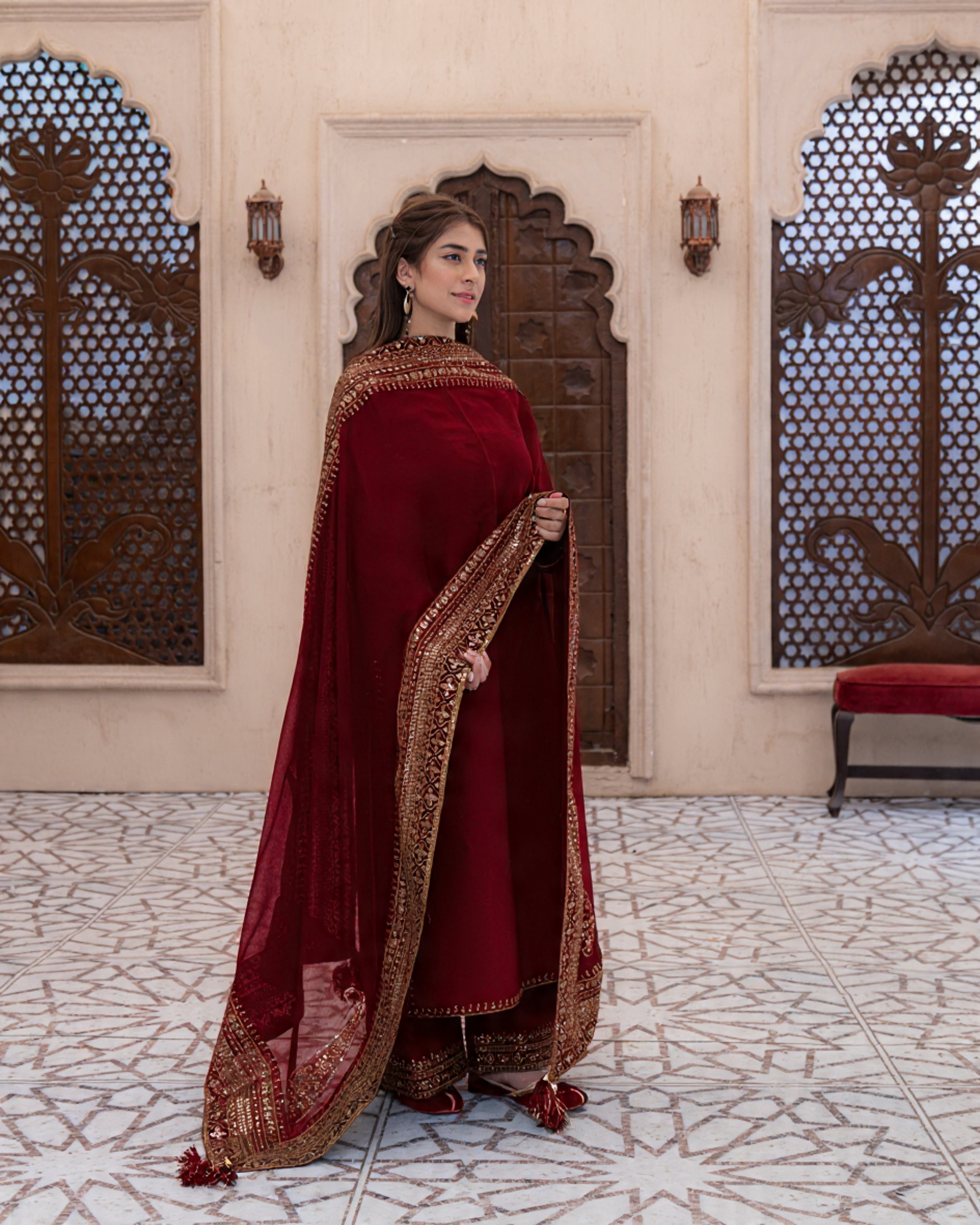 Mahroon Mystique – Luxury Embroidered Suit for Women