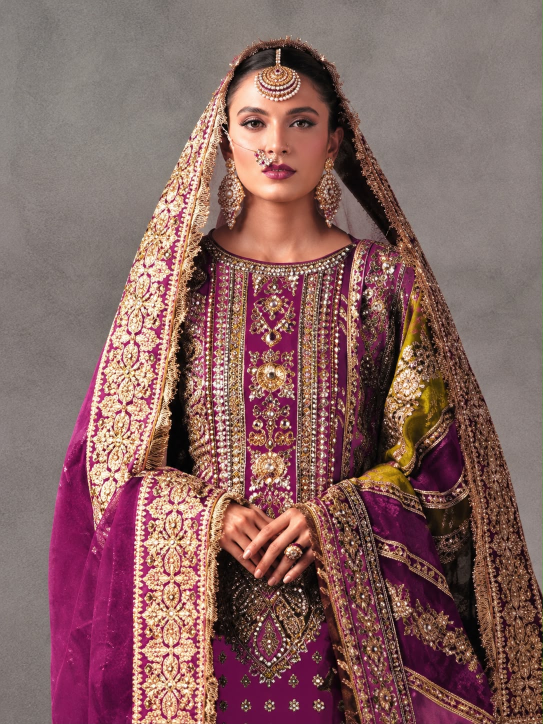 Mohsin Naveed Ranjha Lajoo Style – Magenta Bridal Sharara