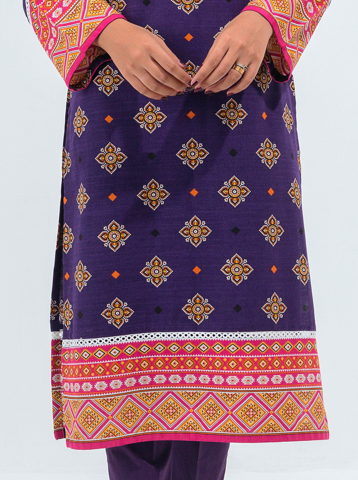 2 Piece - Printed Khaddar Suit - Violet Deco