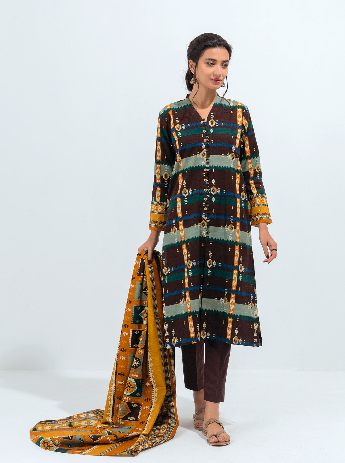 3 Piece - Printed Khaddar Suit - Alluring Charm