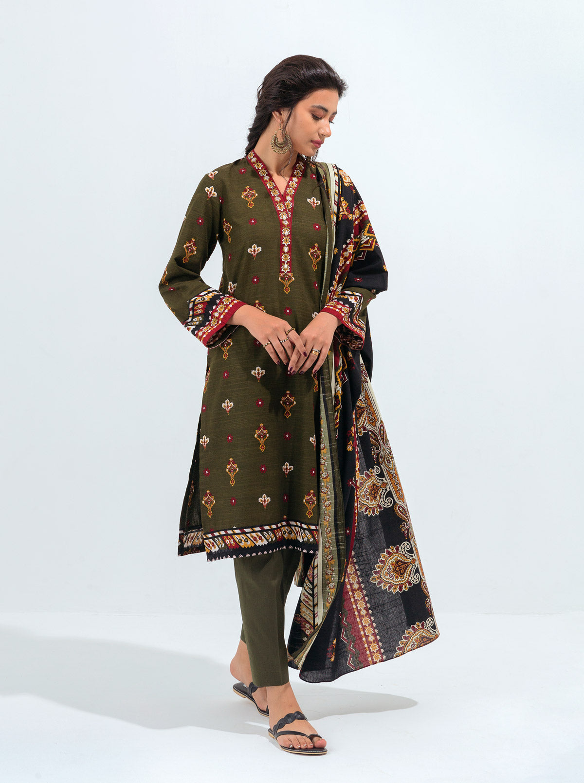 3 Piece - Printed Khaddar Suit - Jewel Tribe