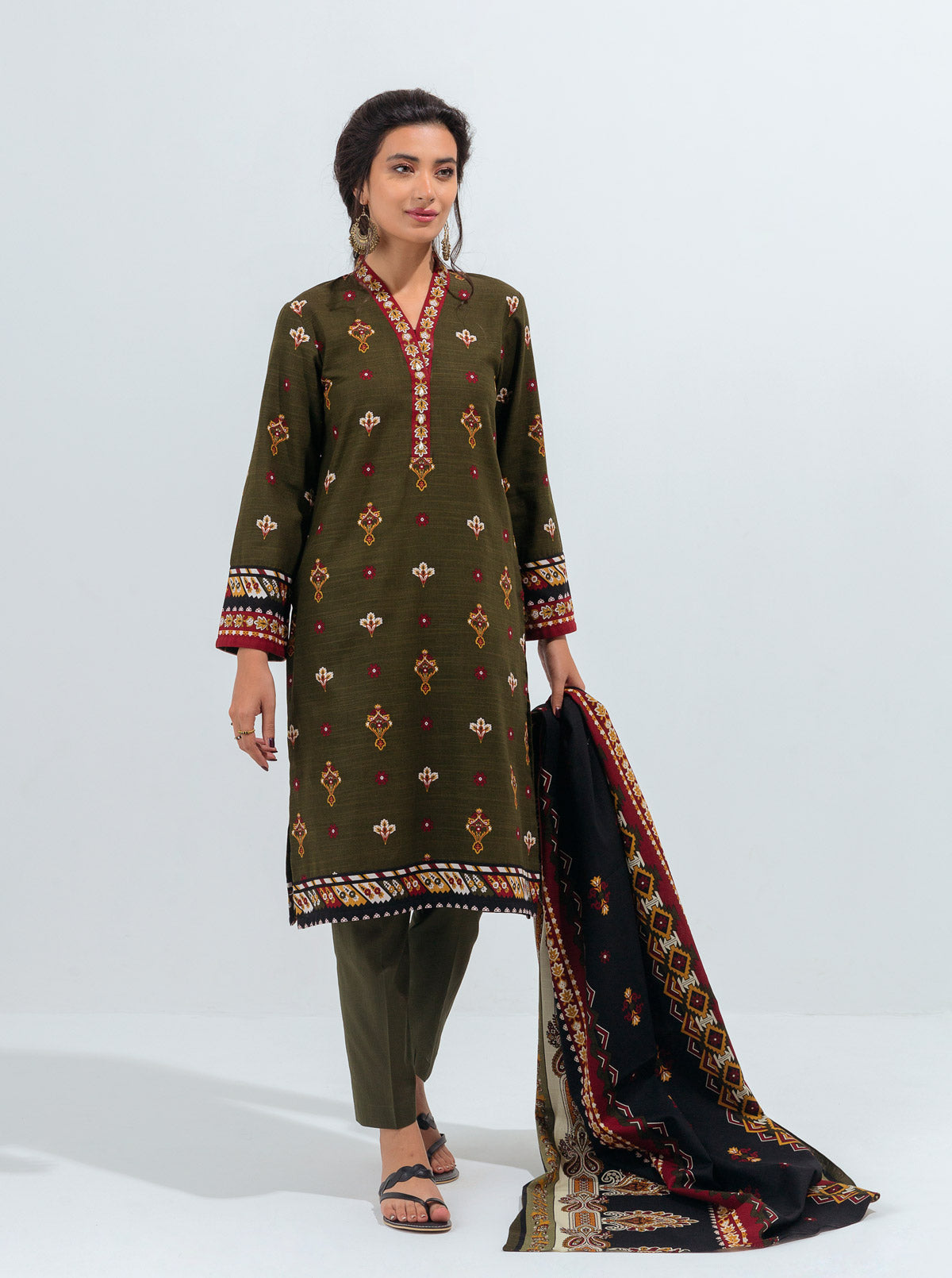 3 Piece - Printed Khaddar Suit - Jewel Tribe