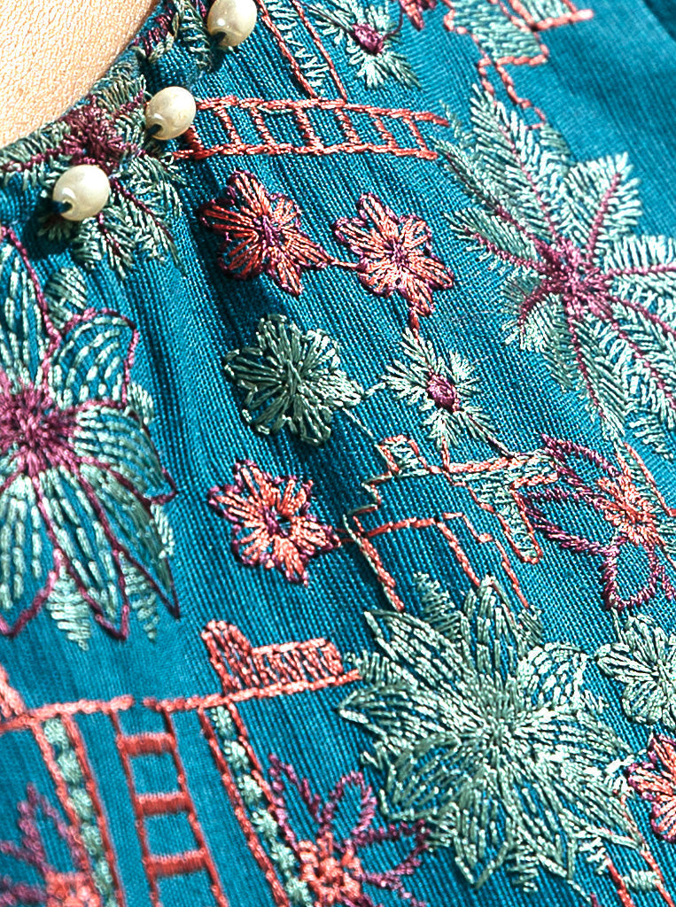 3 Piece - Embroidered Khaddar Suit - Malachite Teal