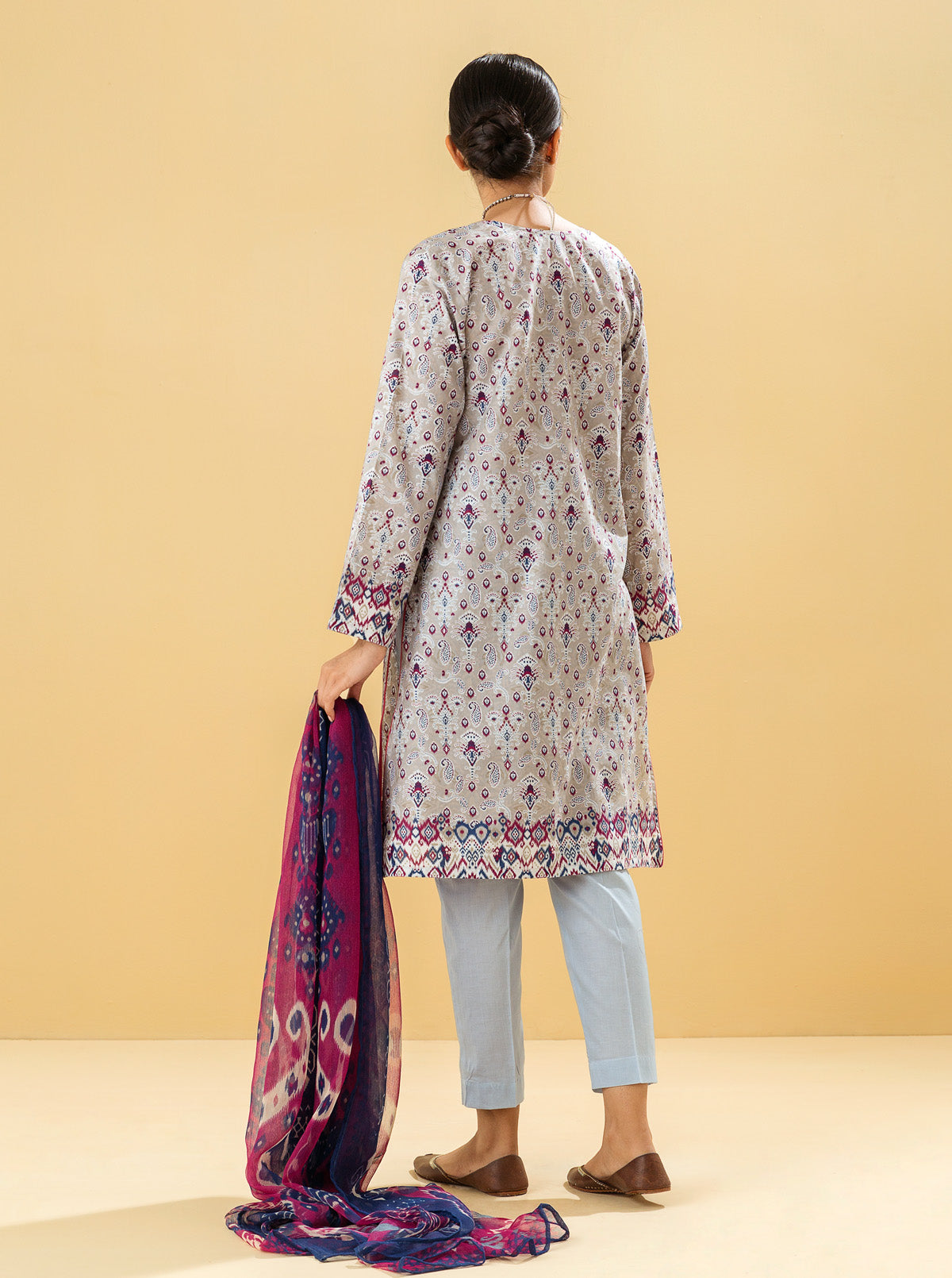 2 Piece - Printed Lawn Suit - Pearl Grey
