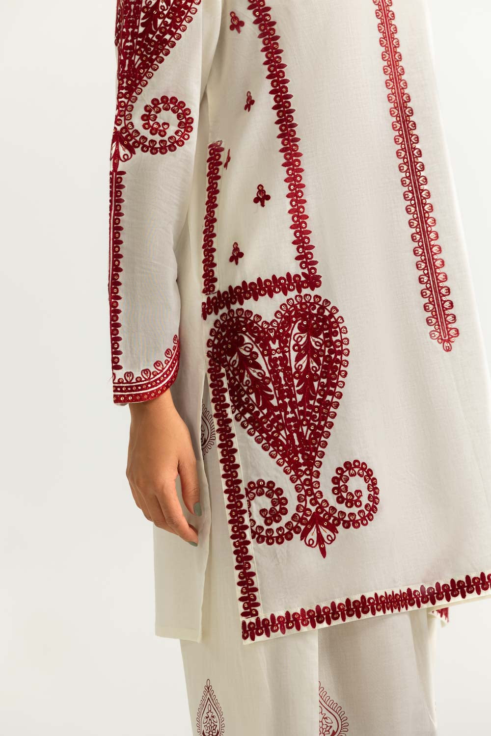Cambric Printed Co-Ord Set With Embroidered