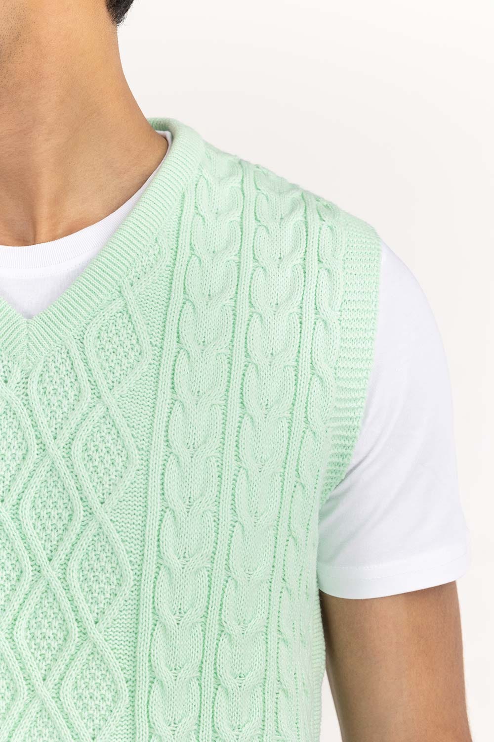 Mint Cabling SleeveLess Sweater