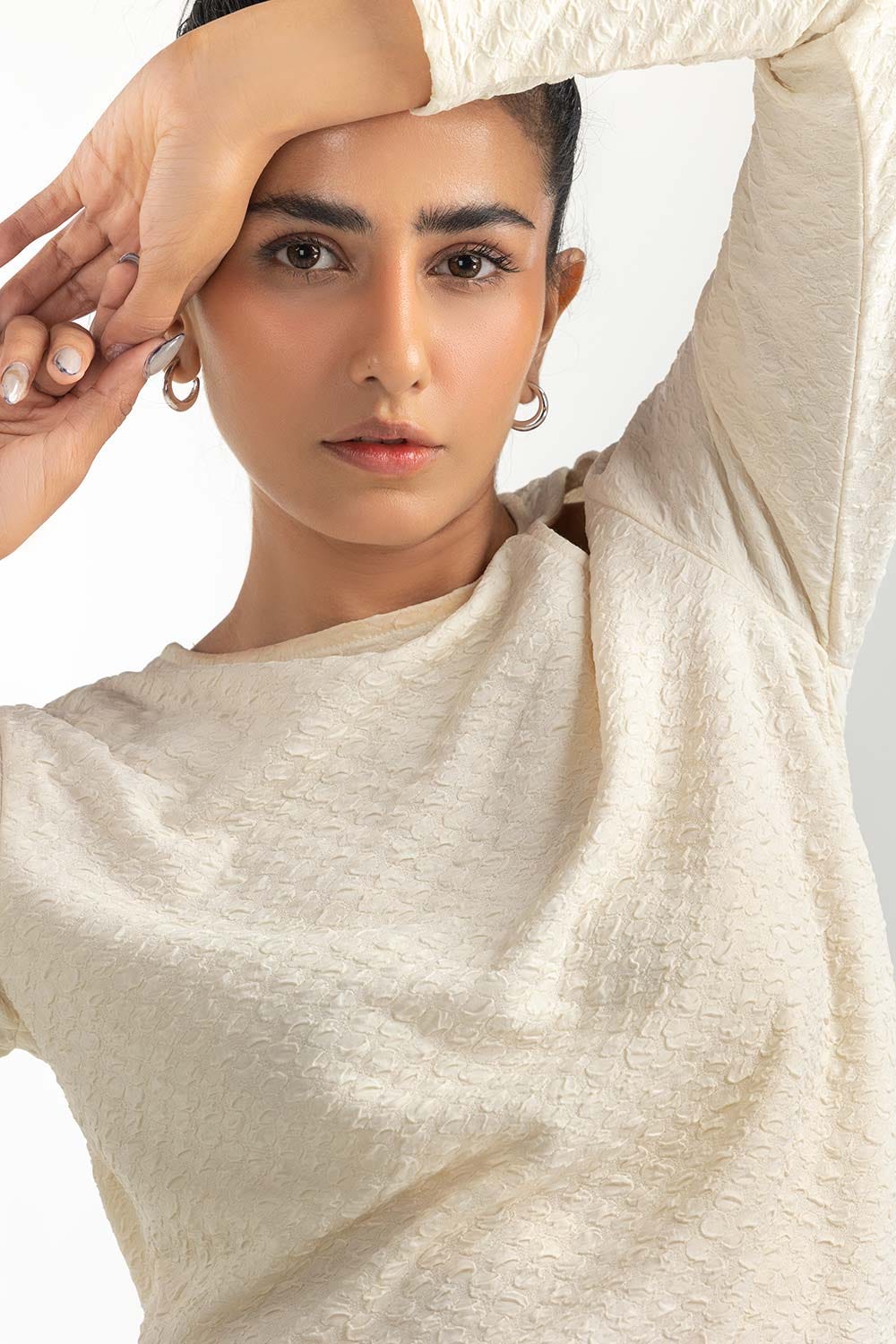 Off White Round Neck Top