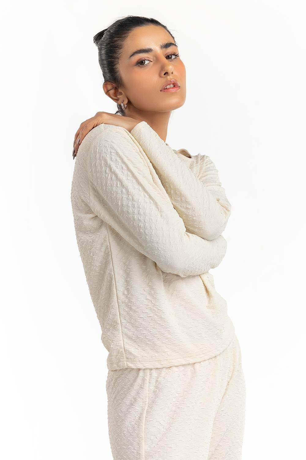 Off White Round Neck Top