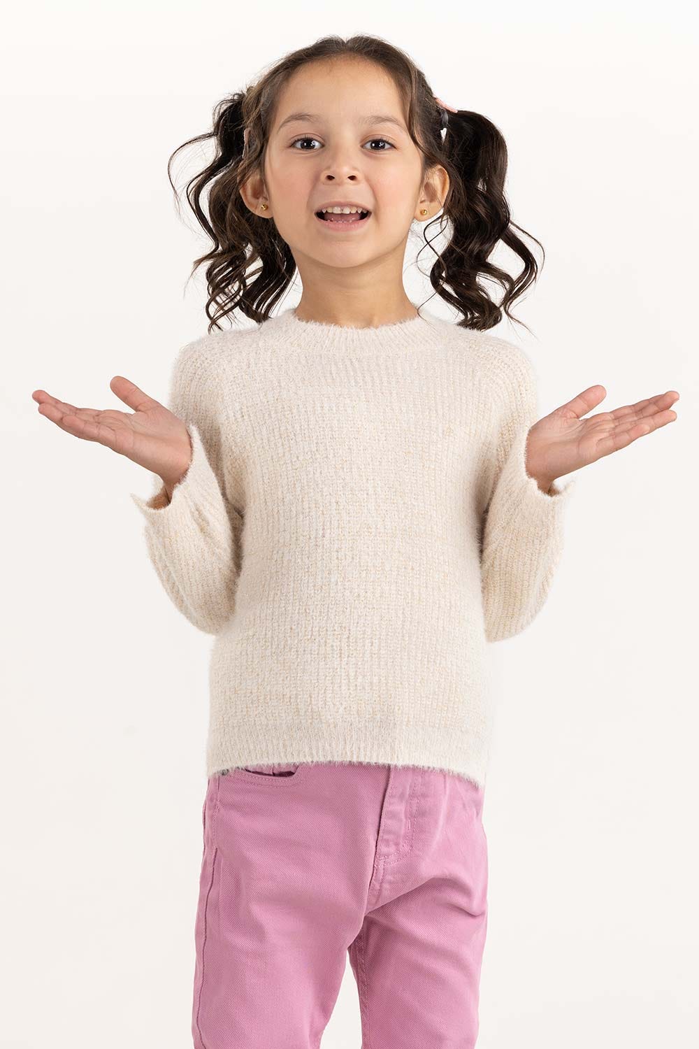 Toddler Girl Off-White Sweater With Round Neck