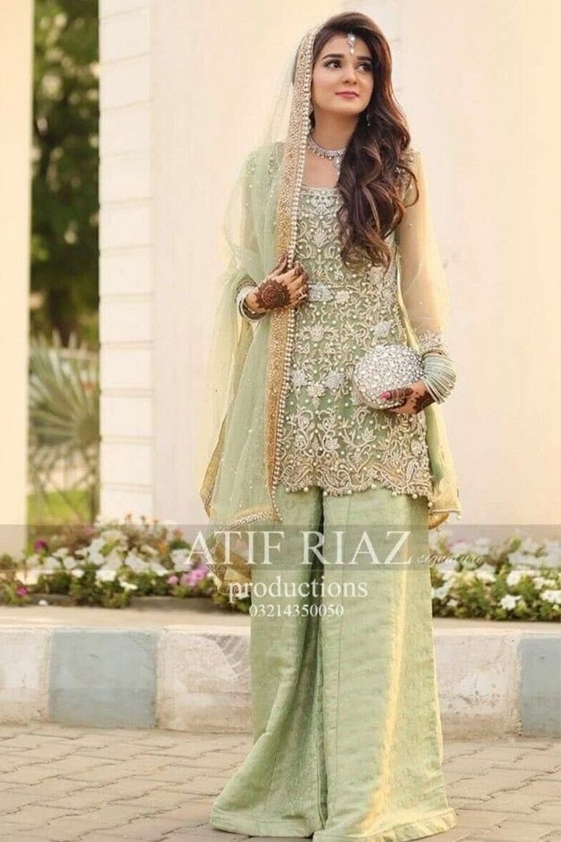 Green Net Kameez & Trouser — Mairaz