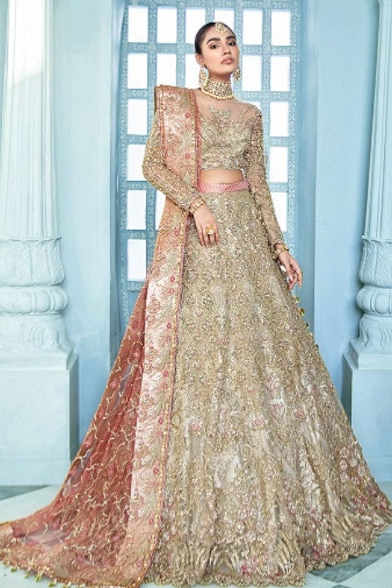 Urrezka Style — Mairaz Gold & Peach Lehenga