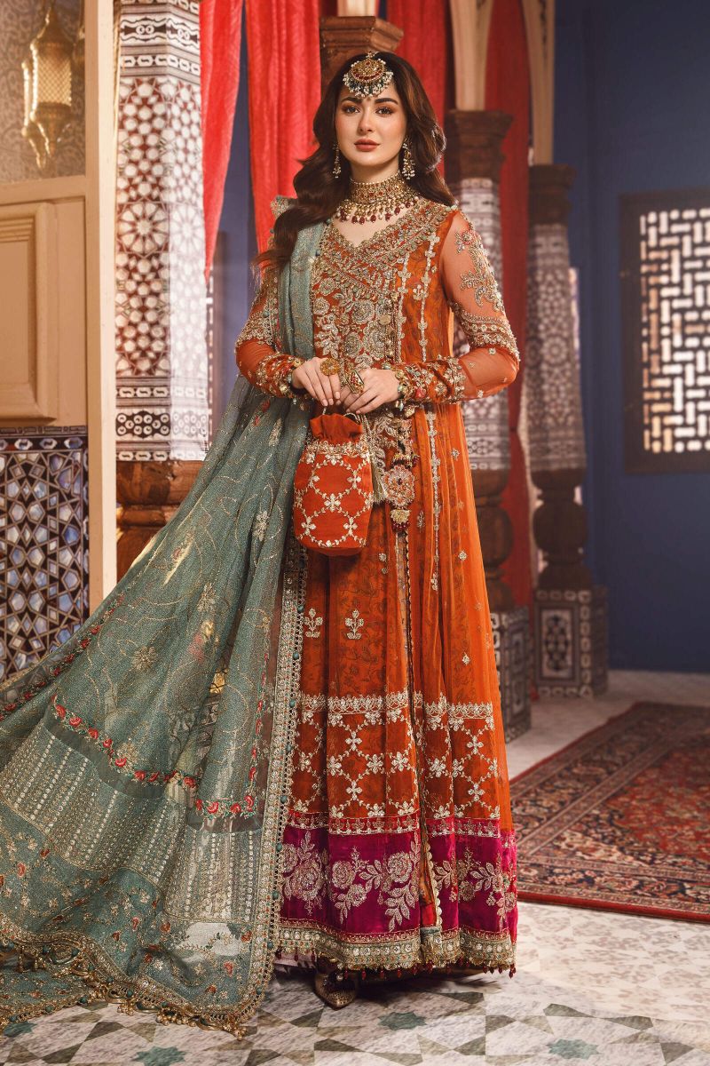 Maria B – Mbroidered BD-2506 Style (Burnt Orange & Fuchsia Pink)