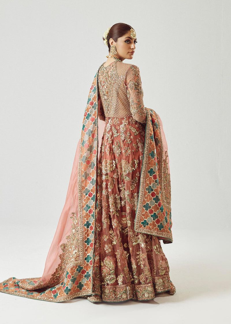 Saaz Style — Mairaz Rose Gold Net Pishwas & Sharara