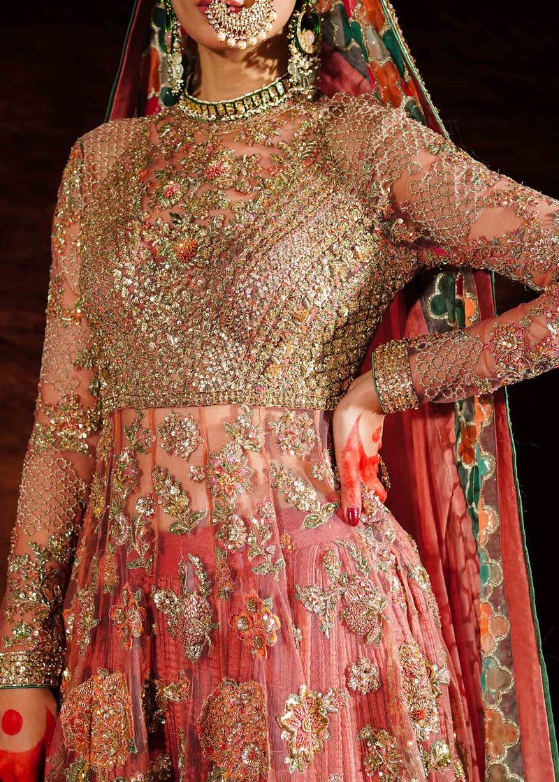 Saaz Style — Mairaz Rose Gold Net Pishwas & Sharara