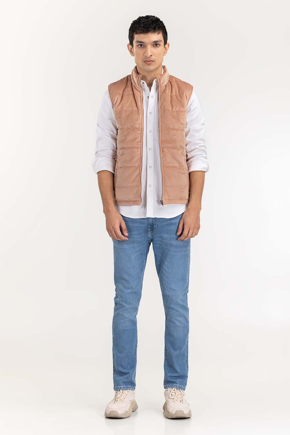 Peach Suede Puffer Gilet