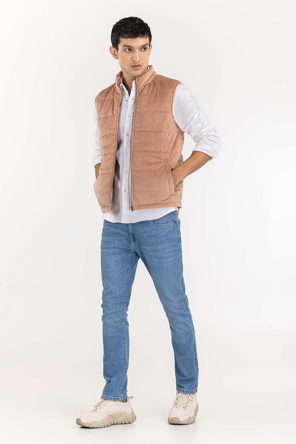 Peach Suede Puffer Gilet