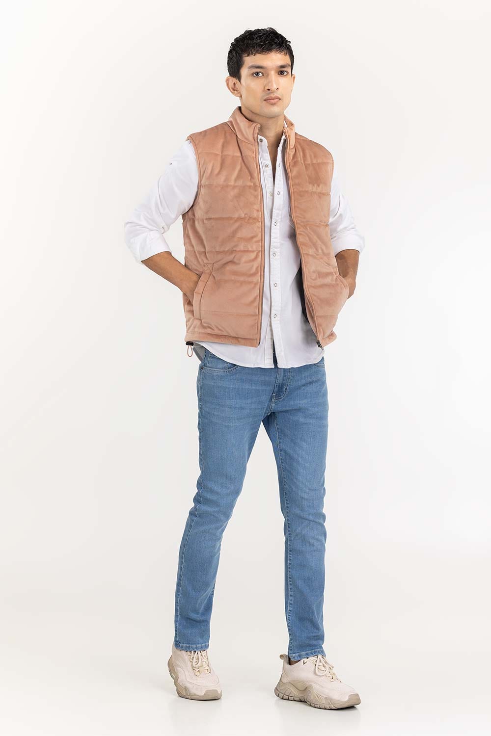 Peach Suede Puffer Gilet