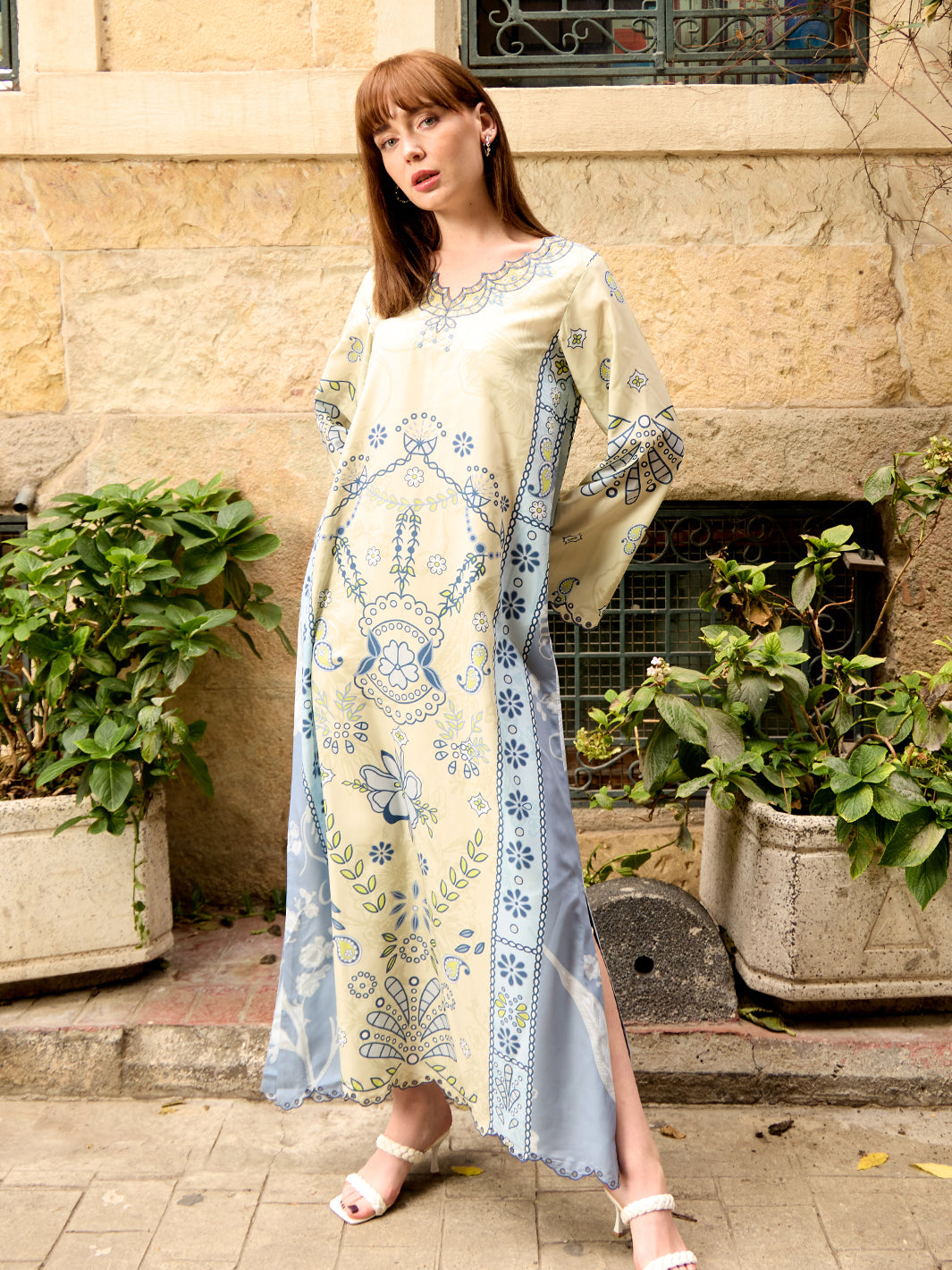 Amelle - Printed+Embroidered Kaftan