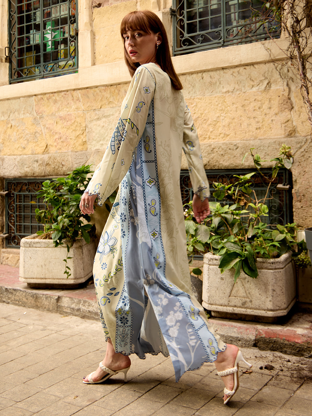 Amelle - Printed+Embroidered Kaftan