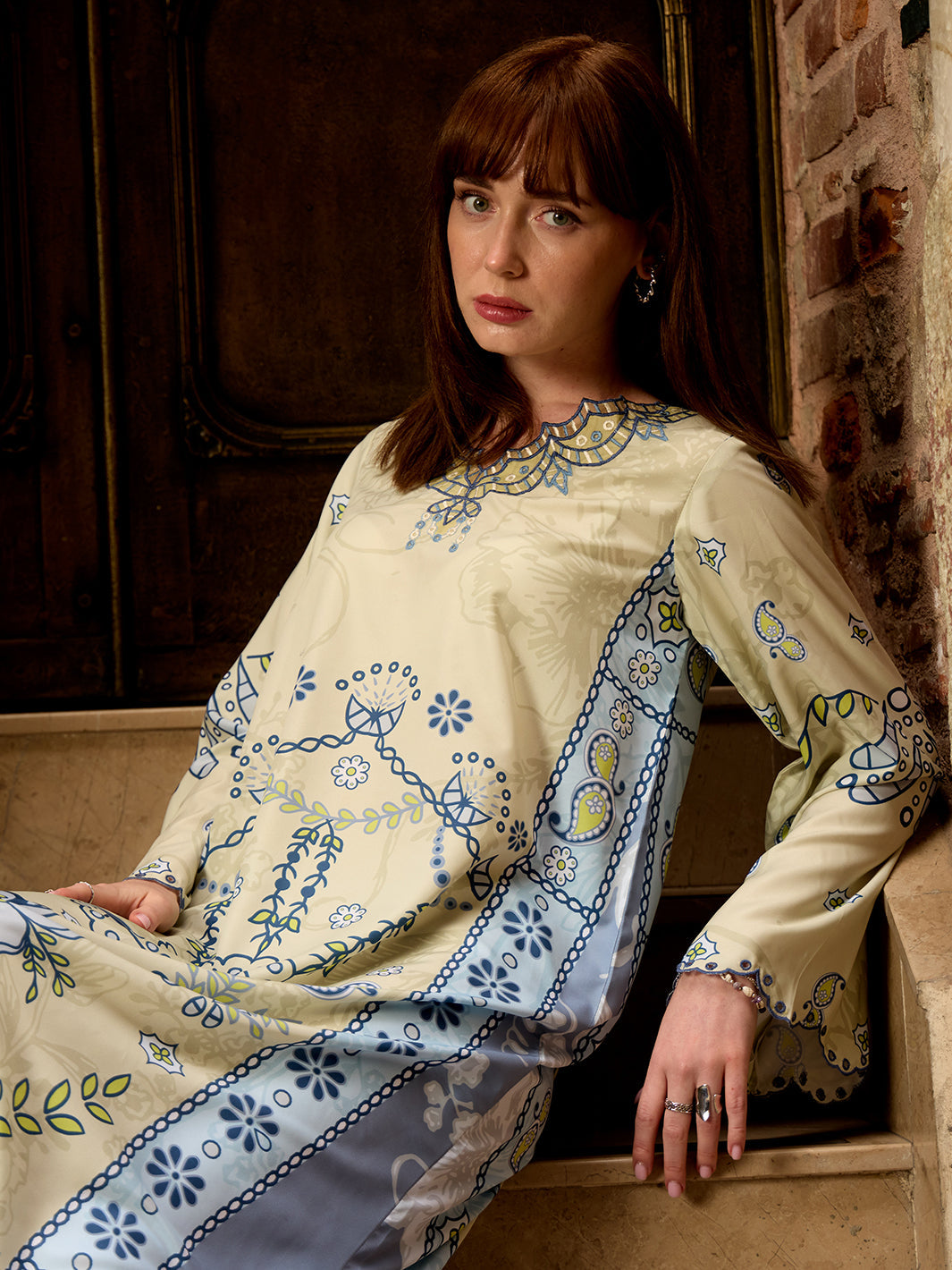 Amelle - Printed+Embroidered Kaftan