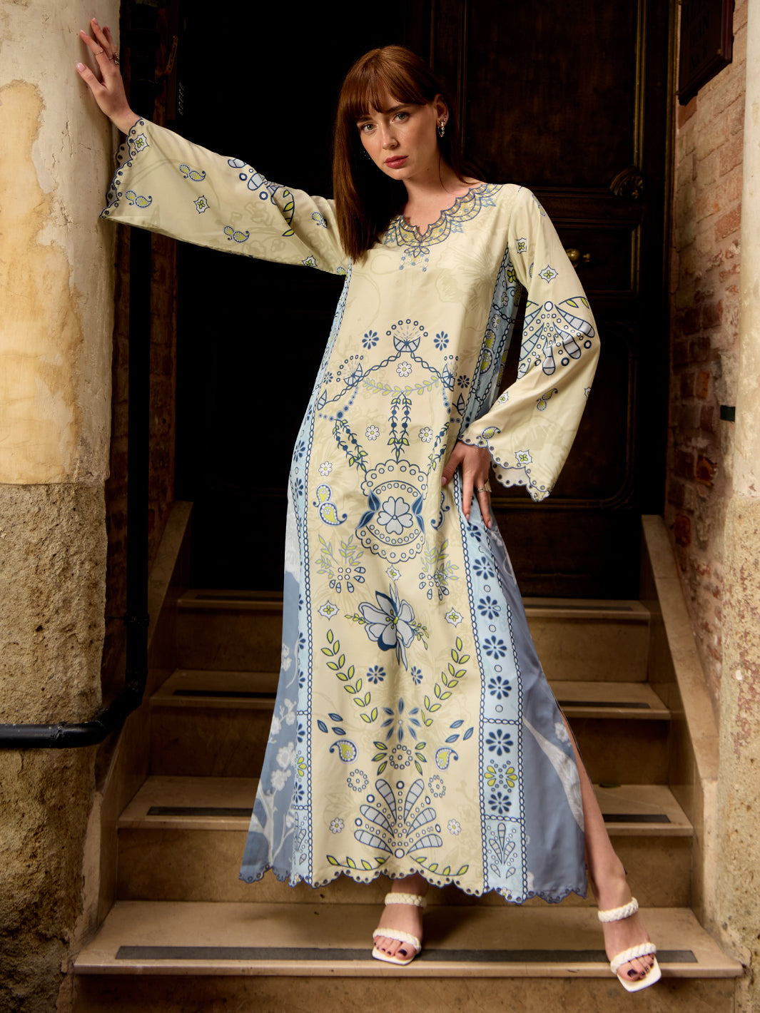 Amelle - Printed+Embroidered Kaftan