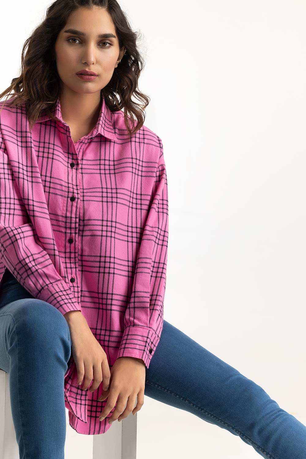 Pink And Black Casual Shirt
