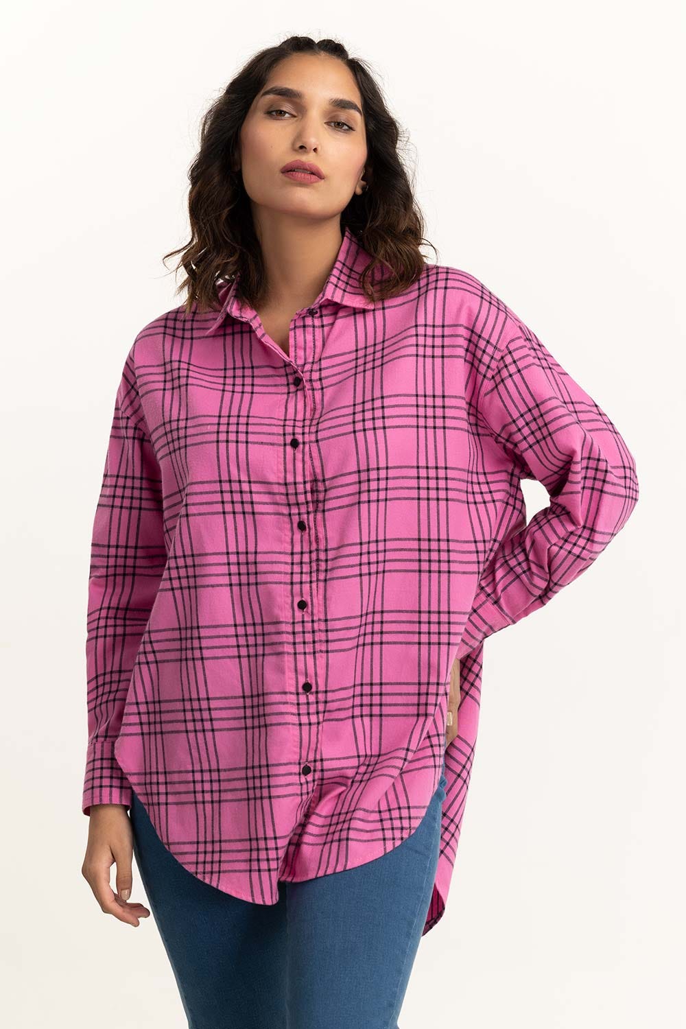 Pink And Black Casual Shirt