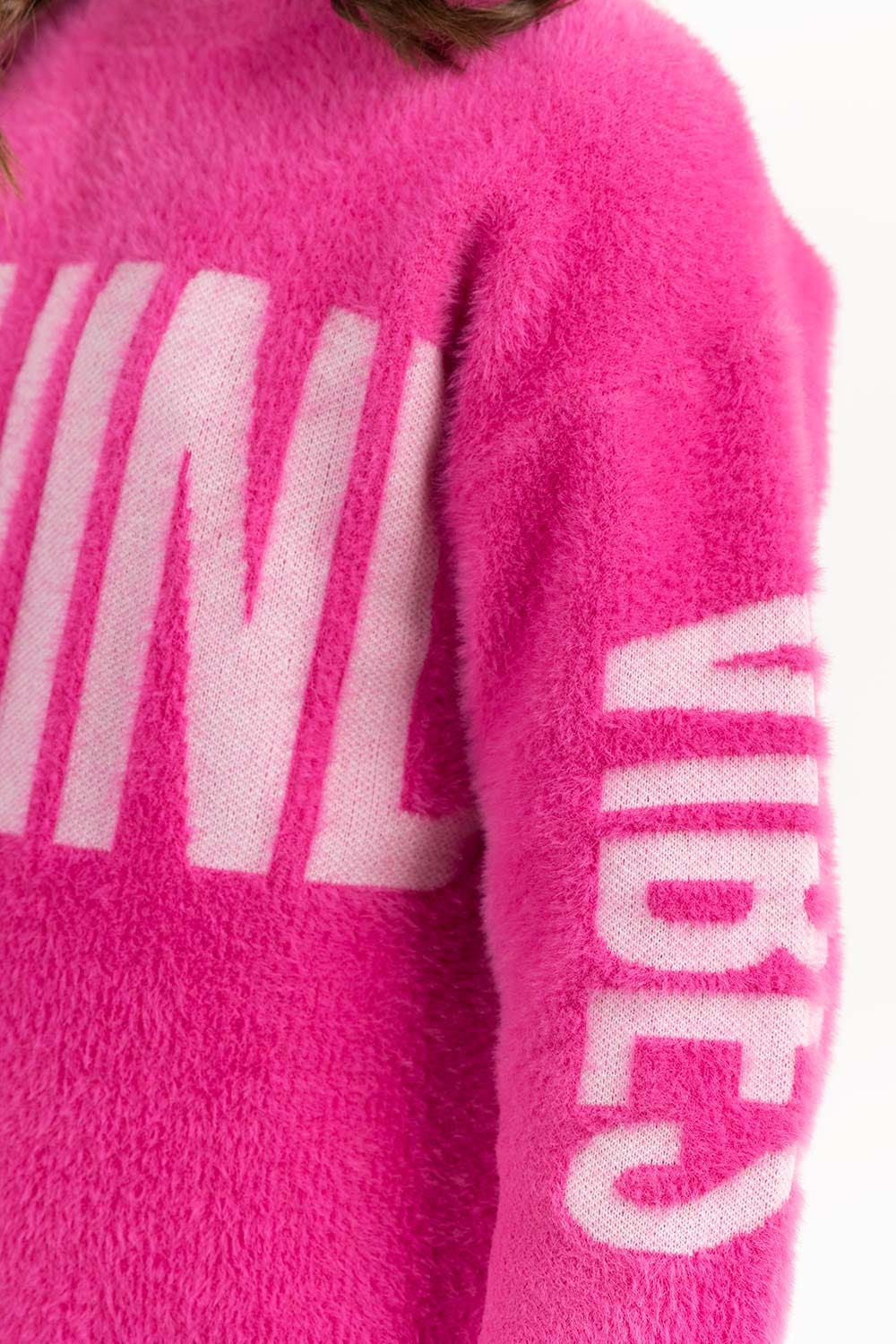 Junior Girl Pink Sweater With Round Neck