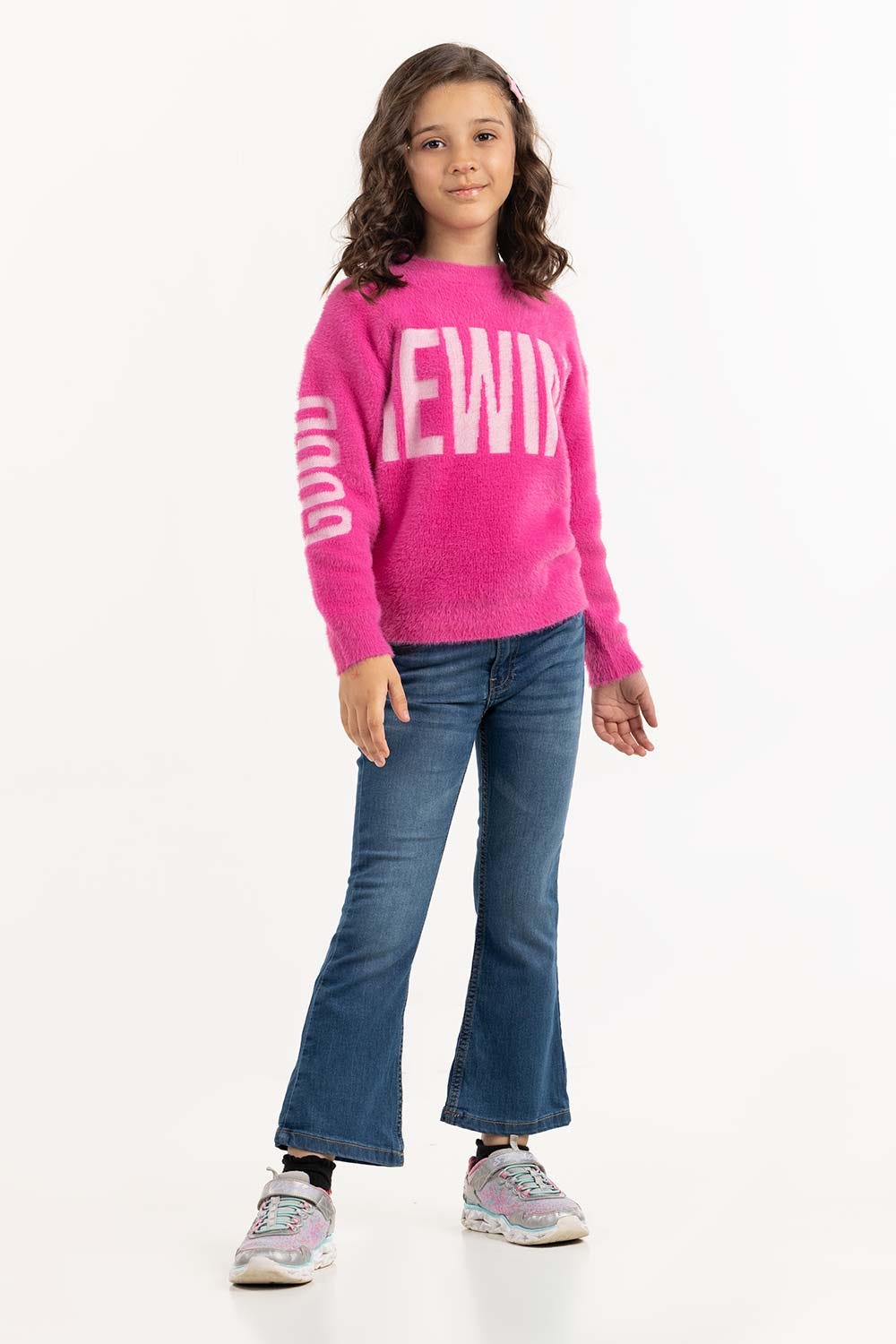 Junior Girl Pink Sweater With Round Neck